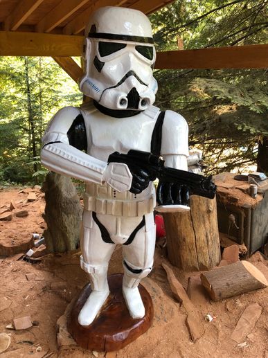 Storm trooper chainsaw carving