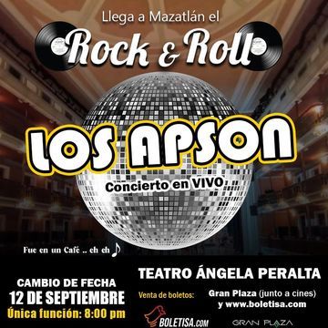 An event poster for a live rock &amp; roll concert by Los Apson in Mazatlán.