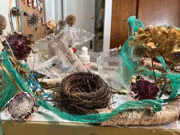 Part of my process is to work with found materials and create a still life 