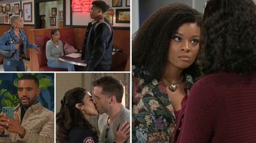 Eva and Kat, June talks to Tyrell and Samantha, Andre takes selfie, Derek kiss on Beyond the gates