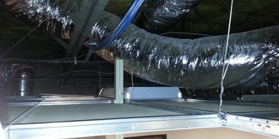 Neatly organized Cat6 network cabling installed in an office space in Rancho Cucamonga, CA.