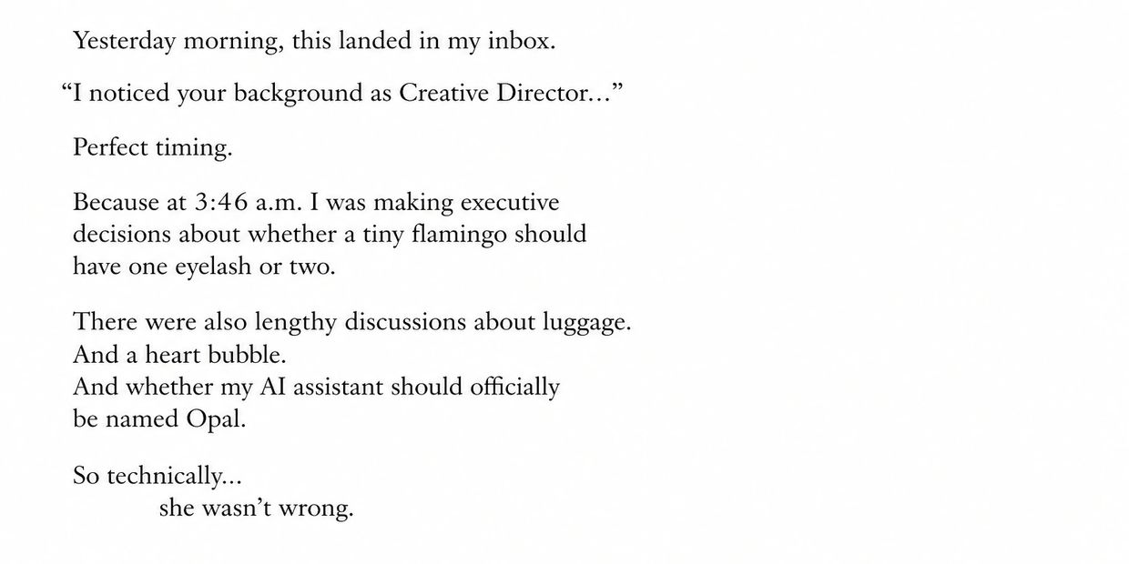 A humorous message about creative decisions at 3:46 a.m.