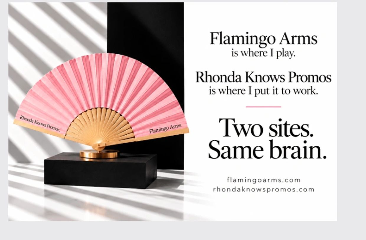 Two sites, one brain: Flamingo Arms and Rhonda Knows Promos.