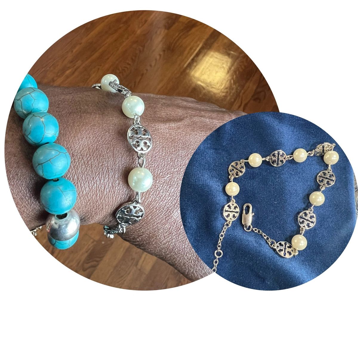 Tory Burch Pearl Silver Adjustable Bracelet Tory Burch Pearl Silver Adjustable Bracelet