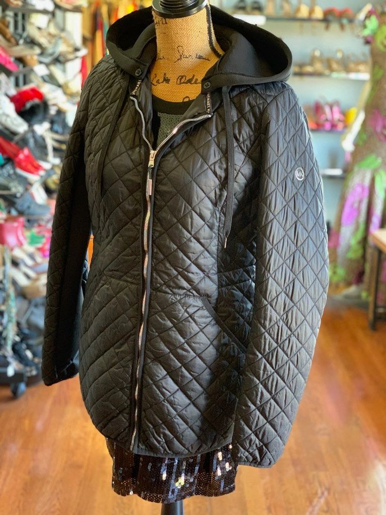 Michael Kors Black Lightweight Quilt With Detachable Hood