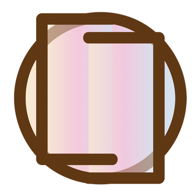 Abstract icon of two overlapping translucent rectangles with rounded brown edges.
