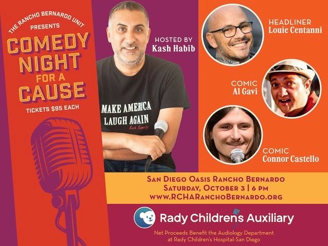 Comedy Night for a Cause hosted by Kash Habib with headliner Louie Centanni and comics Al Gavi and Connor Castello.