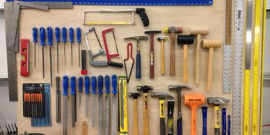 A nice rack of hand tools adorns our machine shop wall. Durham, Raleigh, Chapel Hill, RTP, prototype