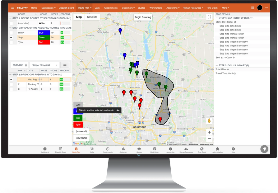 FIELDPAY Visual Route Planning