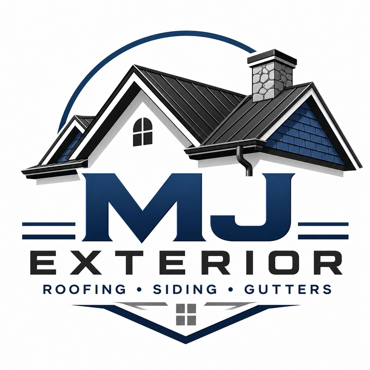 Logo for MJ Exterior specializing in roofing, siding, and gutters.