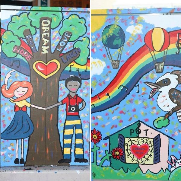 Murals and school student projects.