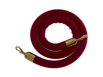 Red velvet crowd control rope with gold ends.