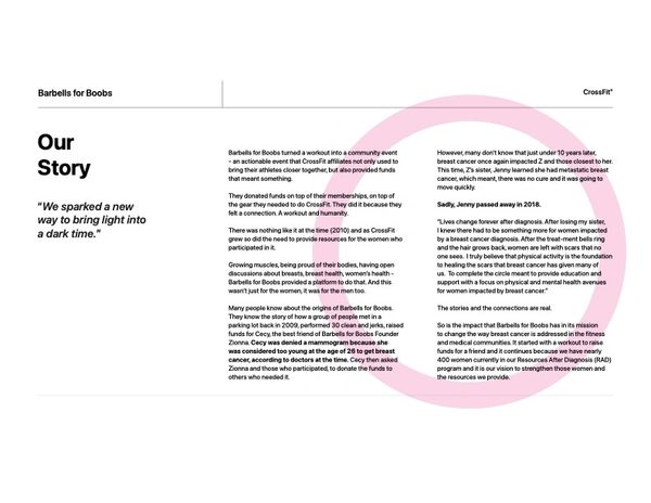 Brand pitch, partner deck for Barbells for Boobs.