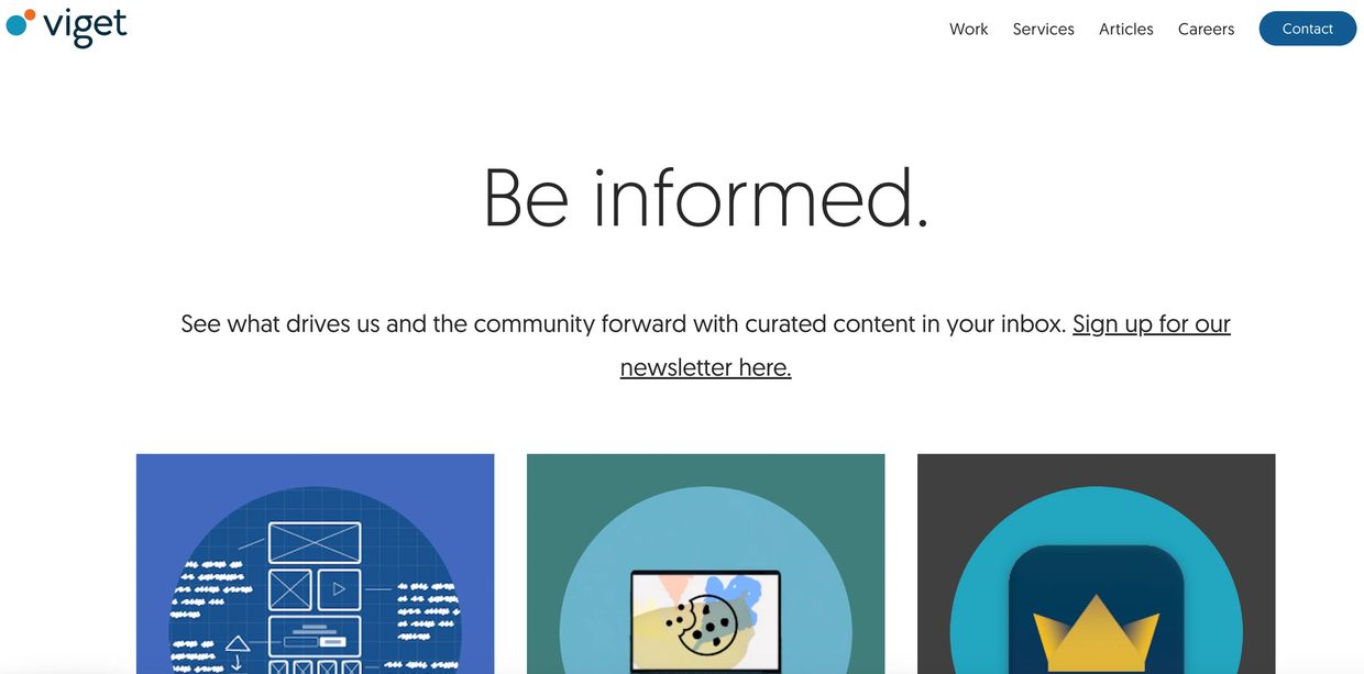 Landing page for Viget.com, updated regularly to reflect the articles written by the team.
