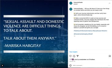 A domestic violence quote provided by Mariska Hargitay. Created a background theme that resembled th