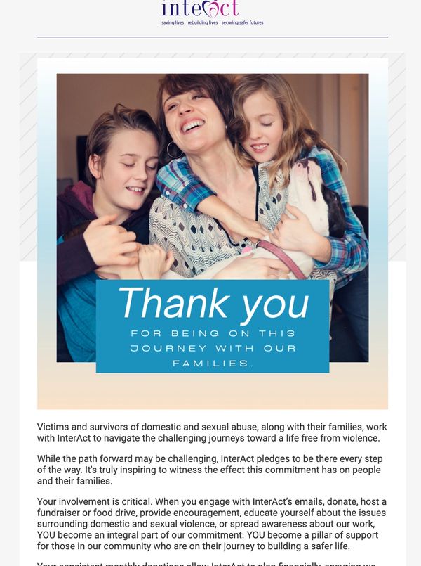 Woman with children on either side, hugging, smiling. A Thank you to the community.