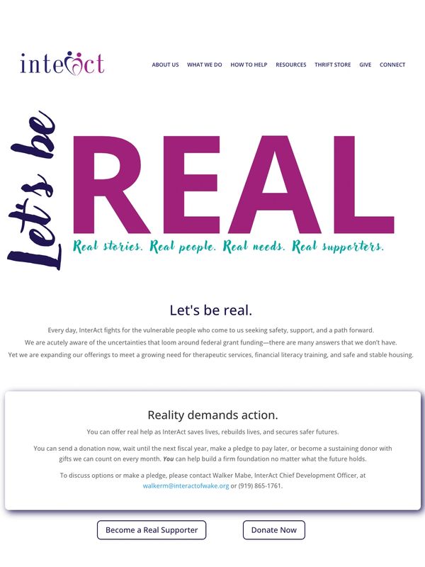 Let's be real logo fundraising page. Reads Real stories. Real people. Real needs. Real supporters.