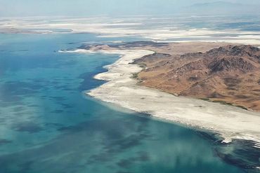 Blue waters of the Great Salt Lake in Utah. 