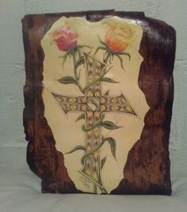 birch bark mounting on reclaimed long dead tree bark.