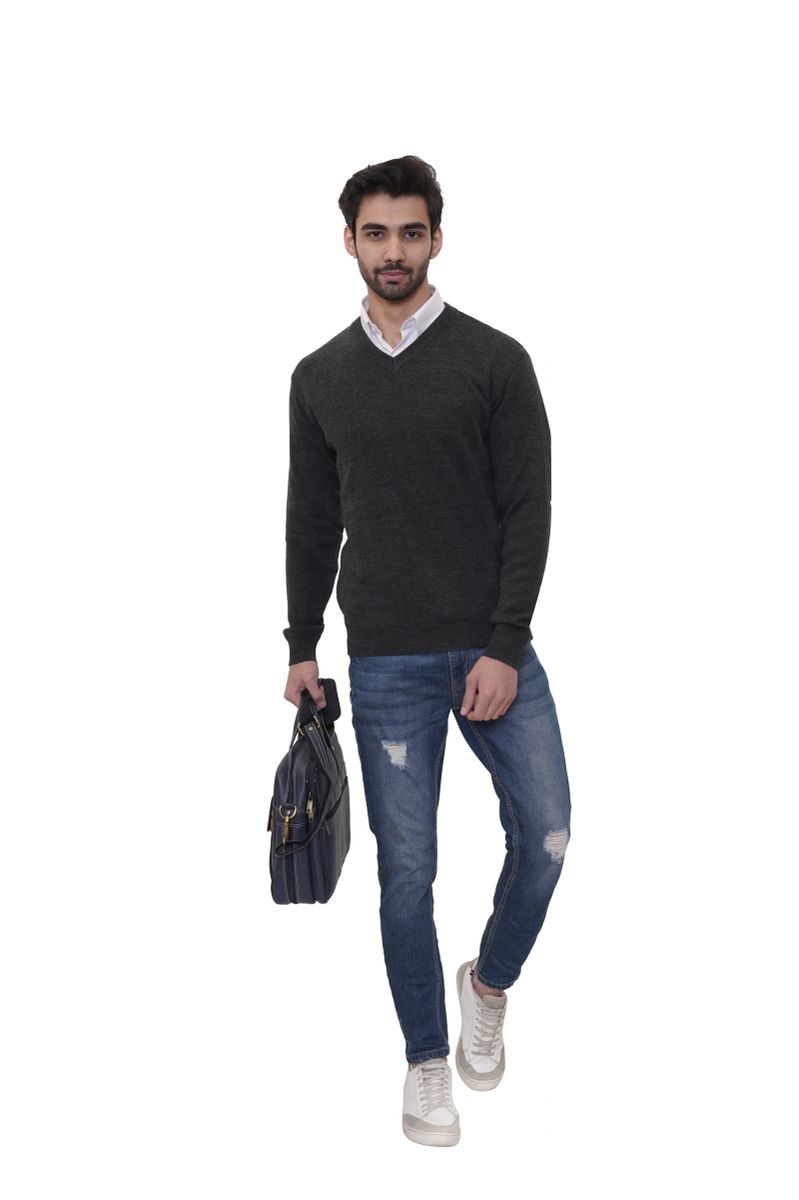 Men's Grey V-neck pullover view 3