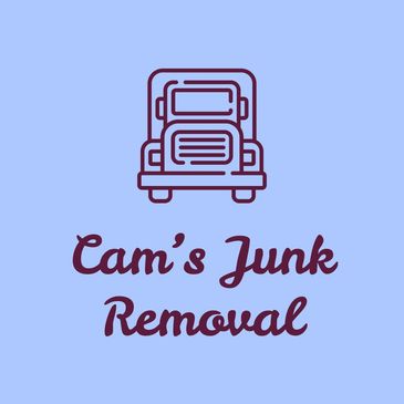 Logo for Cam's Junk Removal featuring a truck icon and cursive text.