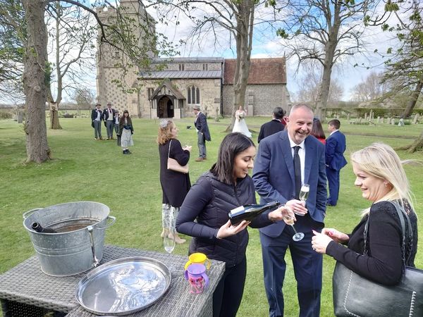 Champagne pour at wedding reception 