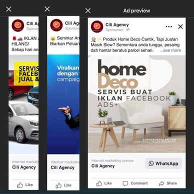 Ads for internet marketing services by Cili Agency on Facebook.