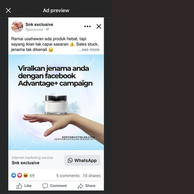 Facebook ad promoting Advantage+ campaign to boost brand visibility.