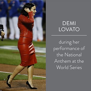 Demi Lovato wears Solemates during her performance of the National Anthem at the World Series.