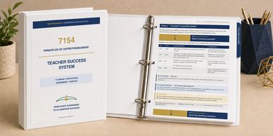 Teacher success system binder titled 'Principle of Entrepreneurship'.