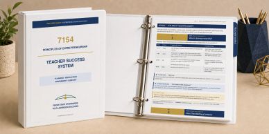 Teacher success system binder titled 'Principle of Entrepreneurship'.