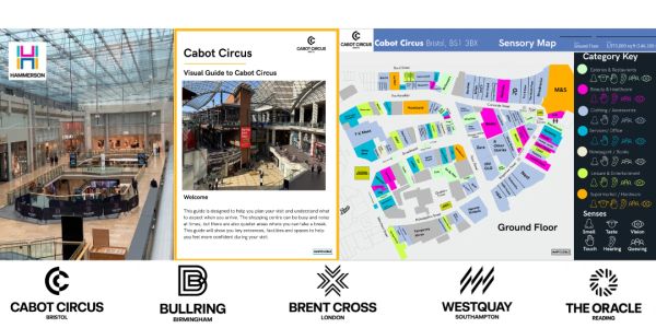 Indoor shopping mall with directory and map at Cabot Circus.