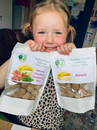 Happy little girl with The Bun Pantry Bunny Rabbit Treats