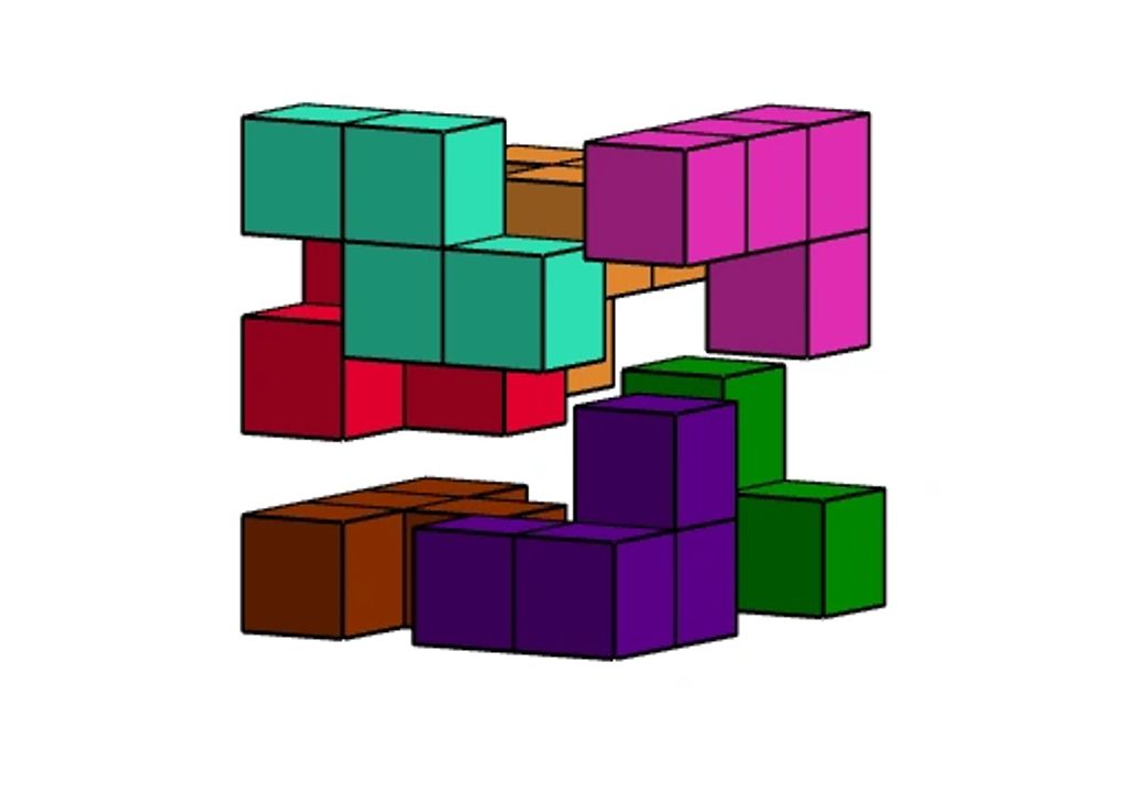 Colorful 3D Tetris-like blocks arranged in a floating cluster.