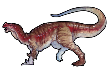 watercolor painting of a red dinosaur