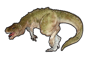 watercolor painting of a green dinosaur