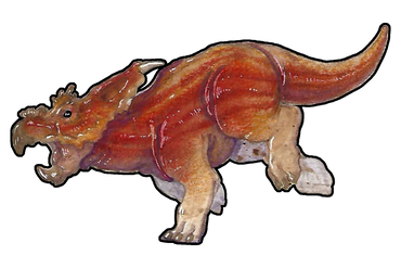 watercolor painting of a red triceratops