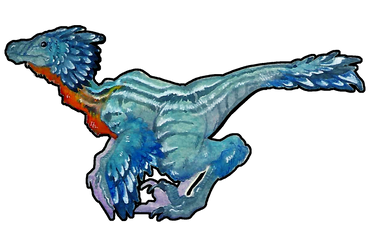 watercolor of a blue dinosaur