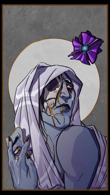 painting of Uldren Sov from Destiny, his face is cracked and filled with gold