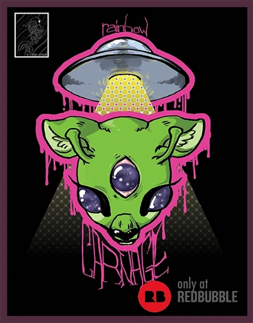 Neon color painting of an alien deer, text reads RAINBOW CARNAGE