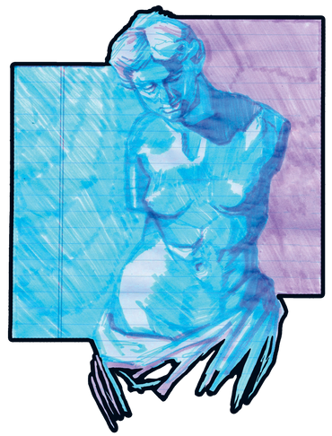Drawing of Venus De Milo in highlighter pens