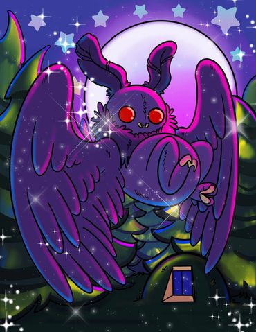 Lisa Frank style painting of the mothman