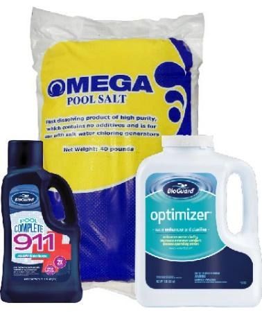 Image of MEGA Pool Salt, BioGuard Optimizer, and BioGuard Pool Complete 911.