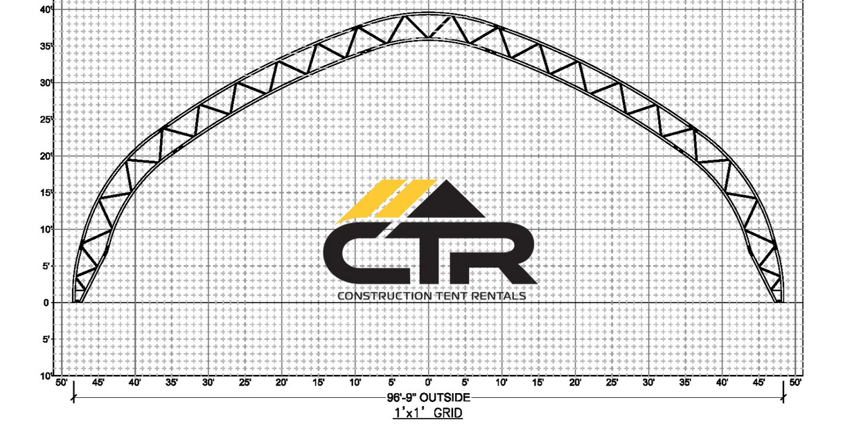 the 100' wide Integrity strussed reinforced structure used for construction and industrial