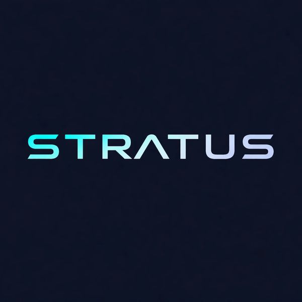 Modern logo design of the word 'STRATUS' with a gradient blue tone on a dark background.