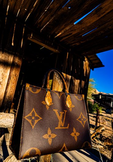 Louis Vuitton handbag in rustic setting