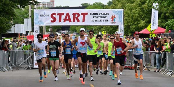 Runners starting a 10-mile and 5K race at the Elgin Valley Fox Trot.
