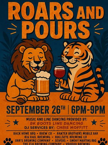 Lion drinking a craft beer and a tiger drinking wine. 