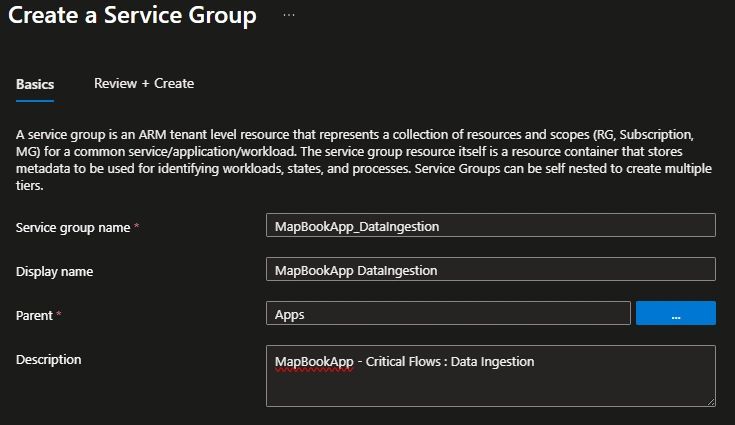 create a new Azure Service Group
