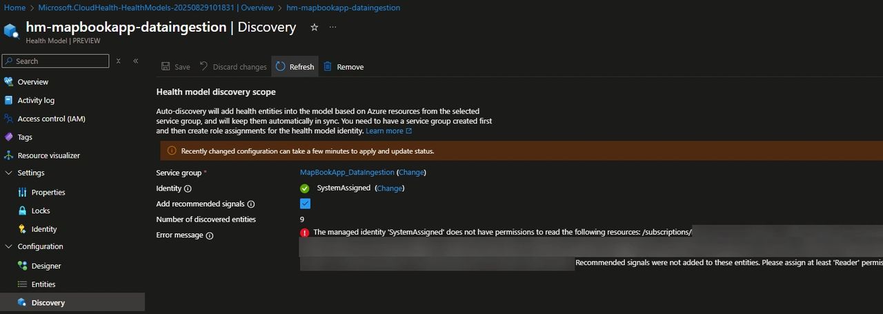 configure the Azure Health Model discovery
